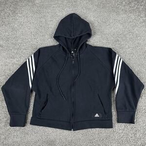 adidas Black Hoodie with White Three-Stripe Sleeves